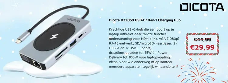 Aanbieding: Dicota D32059 USB-C 10-in-1 Charging Hub