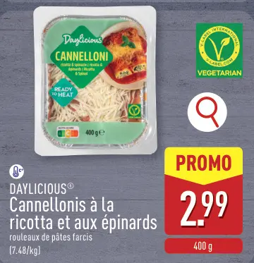 Offre: Cannellonis à la ricotta et aux épinards