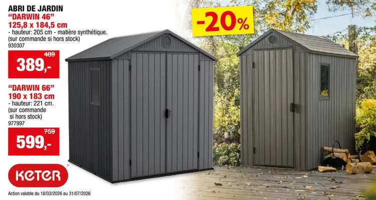 Offre: Keter Darwin 66 abri de jardin en résine 190x183x221 cm gris