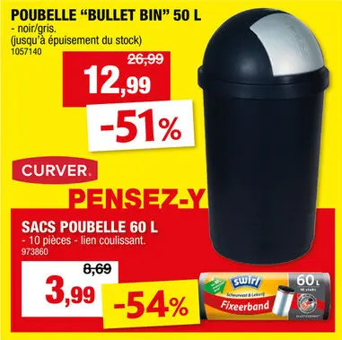 Offre: Curver Bullet Bin poubelle rétro 50l anthracite