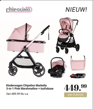 Aanbieding: Kinderwagen Chipolino Marbella 3-in-1 Pink Ma
