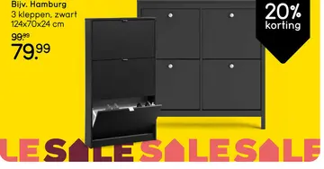 Aanbieding: Schoenenkast Hamburg 3 kleppen - zwart - 123,6x70,3x24 cm