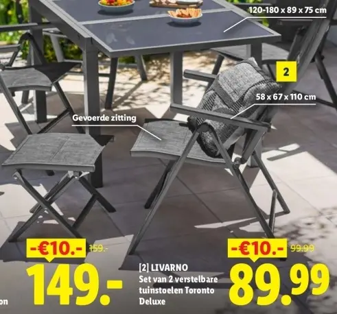 Aanbieding: Set van 2 verstelbare tuinstoelen Toronto Deluxe