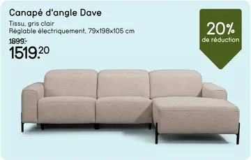 Offre: Canapé d'angle Dave droite - réglable électriquement - gris clair