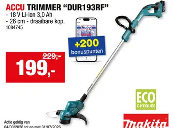 Promotie: Makita DUR193RF accu trimmer 18V Li-Ion 26cm + lader