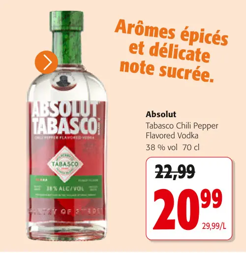 Offre: Absolut Tabasco Chili Pepper Flavored Vodka