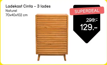 Aanbieding: Ladekast Cinta 3 lades - naturel - 70x40x102 cm
