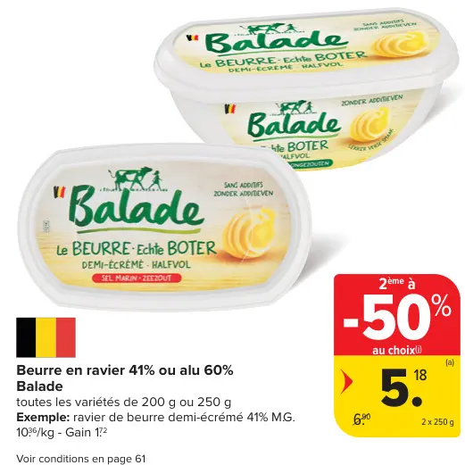 Offre: Beurre en ravier 41% ou alu 60%