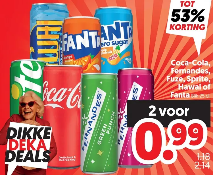 Aanbieding: Coca-Cola, Fernandes, Fuze, Sprite, Hawai of Fanta
