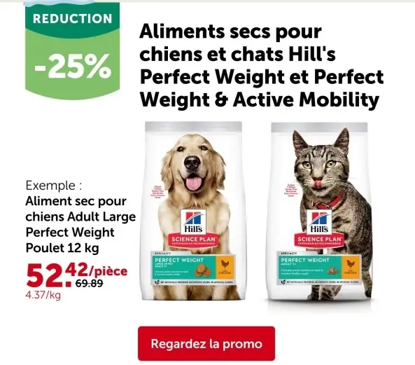 Offre: Aliments secs pour chiens et chats Hill's Per