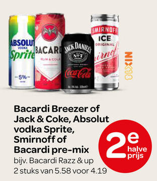 Aanbieding: Bacardi Breezer of Jack & Coke, Absolut vodka