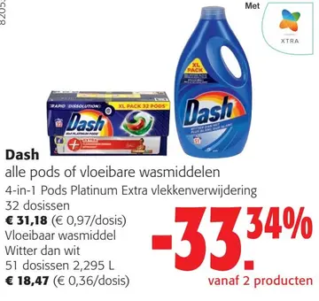Aanbieding: Alle pods of vloeibare wasmiddelen van Dash