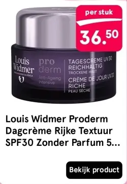 Aanbieding: Louis Widmer Proderm Dagcrème Rijke Textuur SPF30 Zonder Parfum 50 ML