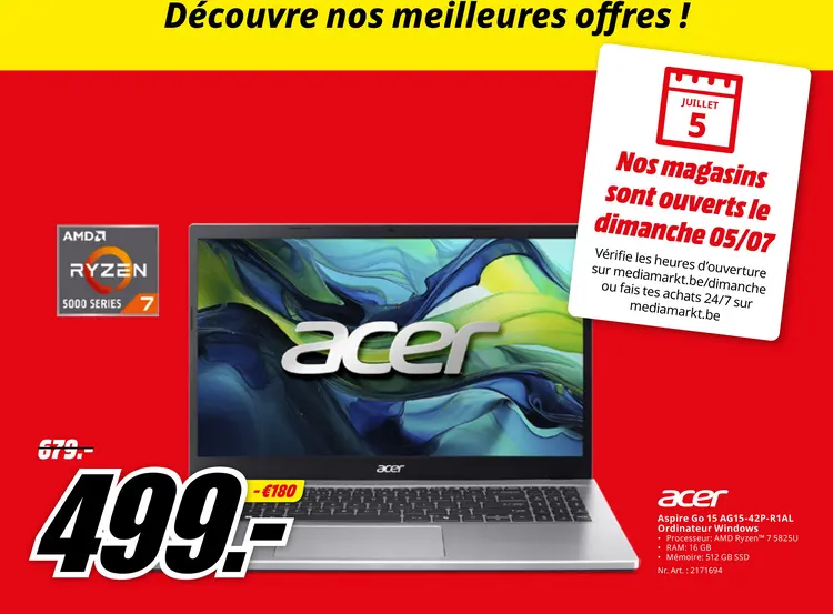 Offre: Aspire Go 15 AG15-42P-R1AL Ordinateur Windows