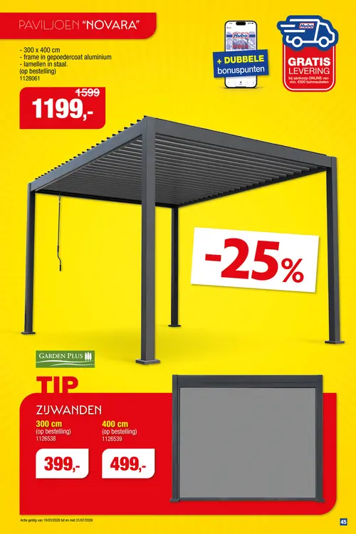 Promotie: Garden Plus Novara paviljoen 3x4 m