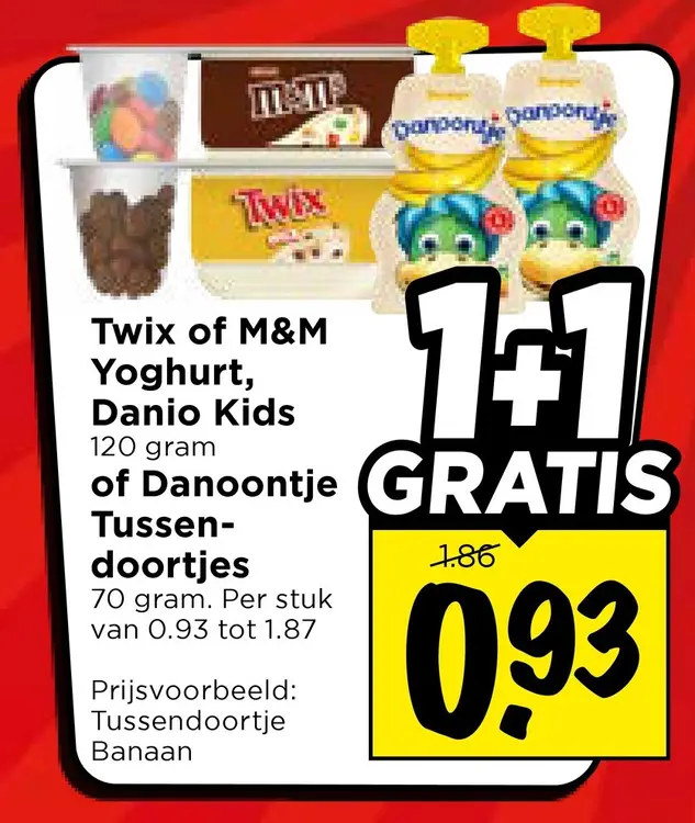 Aanbieding: Twix of M&M Yoghurt, Danio Kids of Danoontje Tussendoortjes