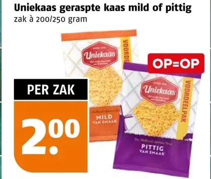 Aanbieding: Geraspte kaas mild of pittig