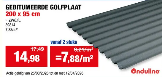Promotie: Onduline golfplaat 200x95 cm 2,6mm zwart