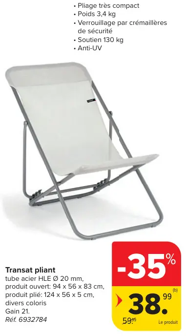 Offre: Transat pliant