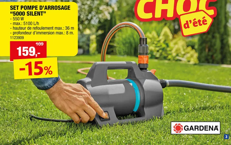 Offre: Gardena pompe d'arrosage + accessoires 5000l