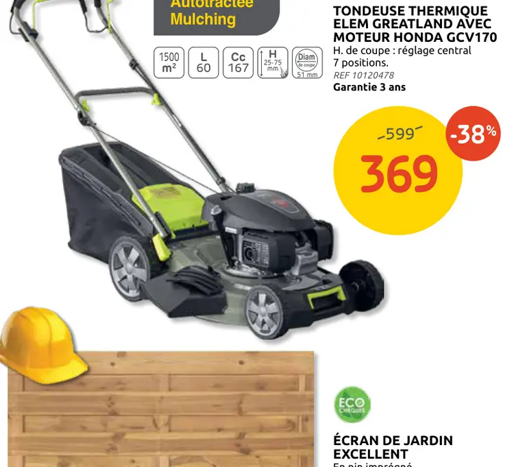 Offre: Tondeuse thermique ELEM GREATLAND avec moteur