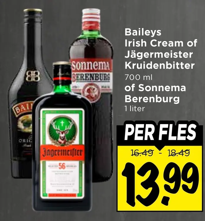 Aanbieding: Baileys Irish Cream of Jägermeister Kruidenbitter of Sonnema Berenburg