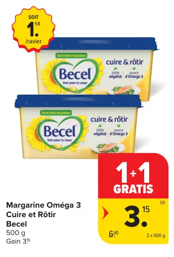 Offre: Margarine Oméga 3 Cuire et Rôtir