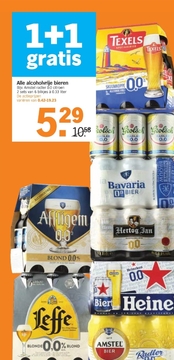 Aanbieding: Alle alcoholvrije bieren Bijv . Amstel radler 0.0 citroen 2 sets van 6 blikjes à 0.33 liter De actieprijzen variëren van 0.42-19.23