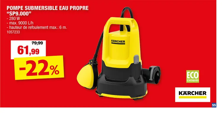 Offre: Kà¤rcher SP 9000 pompe vide-cave à  aspiration plate 280W