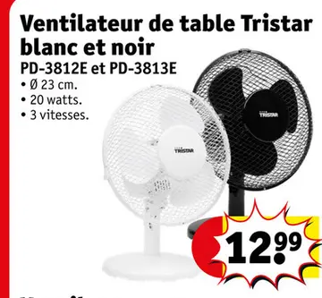 Offre: Ventilateur de table Tristar blanc et noir