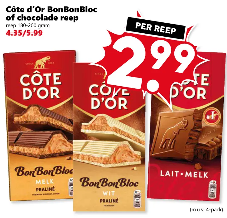 Aanbieding: Côte d’Or BonBonBloc of chocolade reep