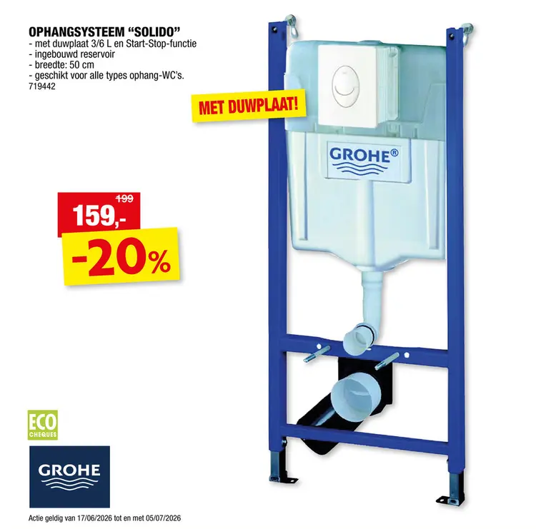 Promotie: GROHE Solido ophangsysteem WC met duwplaat