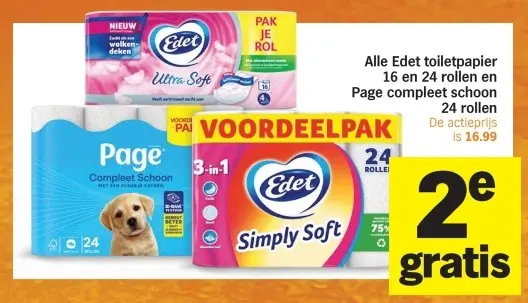 Aanbieding: Alle Edet toiletpapier en Page compleet schoon 24 rollen