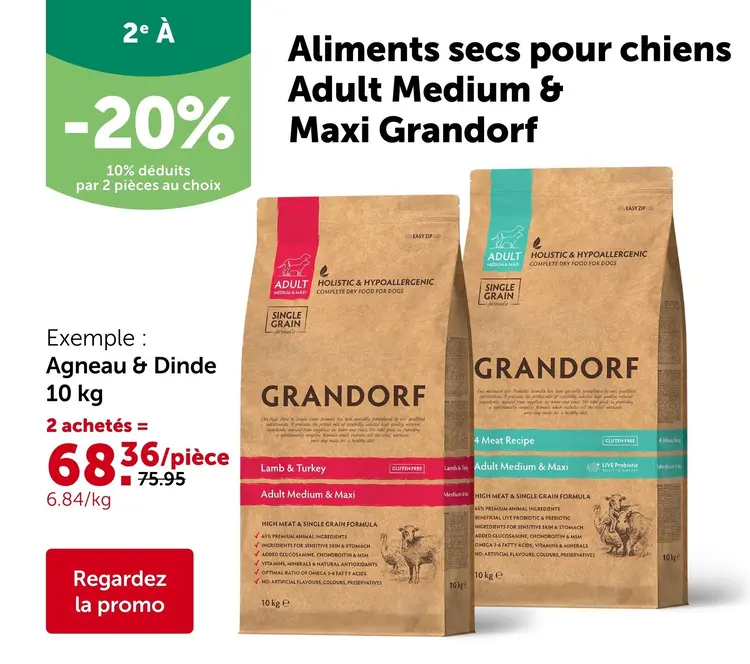 Offre: Aliments secs pour chiens Adult Medium & Maxi Grandorf