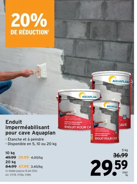 Offre: Enduit imperméabilisant pour cave