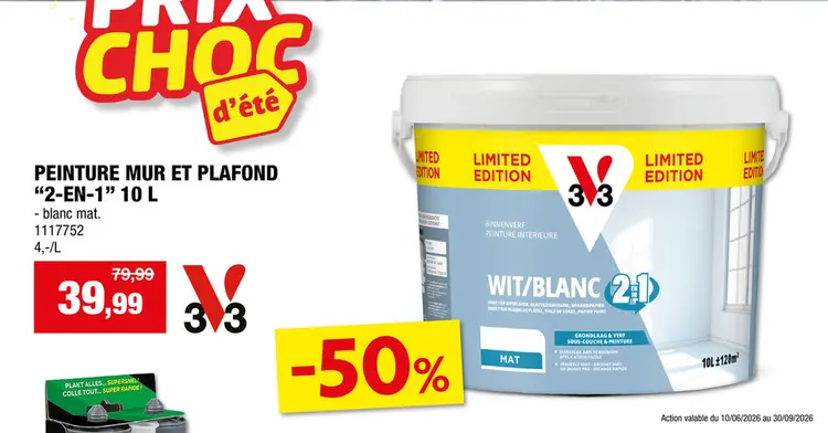 Offre: V33 peinture intérieure 2 en 1 10l blanc
