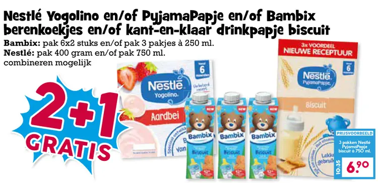 Aanbieding: Nestlé Yogolino en/of PyjamaPapje en/of Bambix berenkoekjes en/of kant-en-klaar drinkpapje biscuit