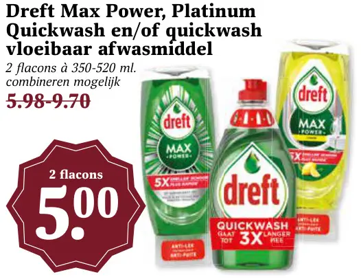 Aanbieding: Max Power, Platinum Quickwash en/of quickwash vloeibaar afwasmiddel