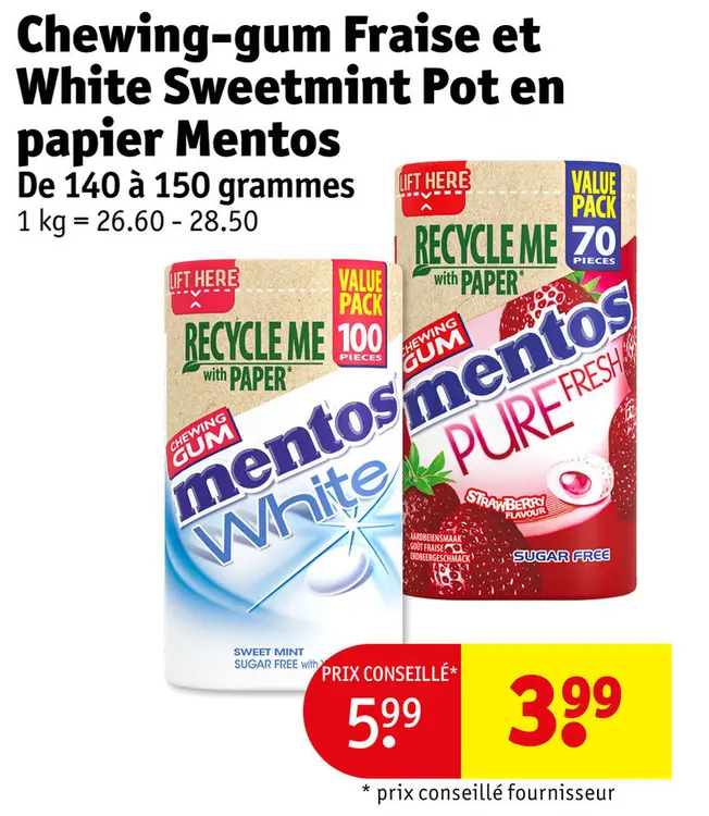 Offre: Chewing-gum Fraise et White Sweetmint Pot en papier