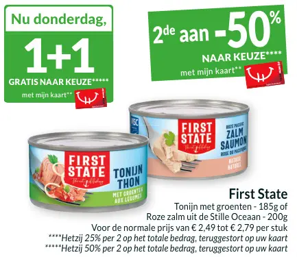 Promotie: Tonijn met groenten of Roze zalm 