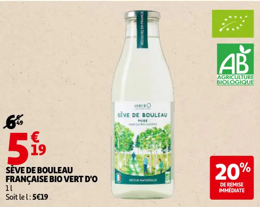 Promotie: Sève de bouleau française bio VERT D'O