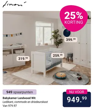 Aanbieding: Babykamer Finori Landwood Wit 3-deurskast