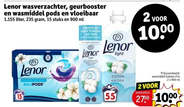 Aanbieding: Lenor wasverzachter, geurbooster en wasmiddel pods en vloeibaar