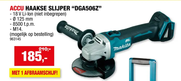 Promotie: Makita DGA506Z accu haakse slijper 18V Li-Ion 125mm zonder accu