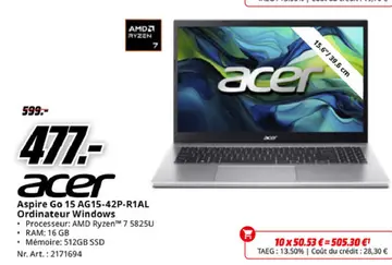 Offre: Aspire Go 15 AG15-42P-R1AL Ordinateur Windows