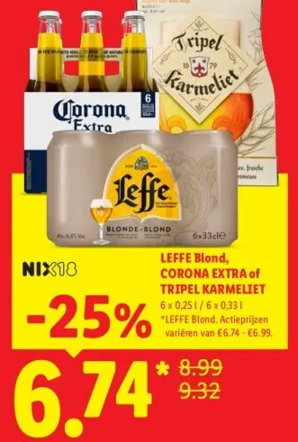 Aanbieding: LEFFE Blond, CORONA EXTRA of TRIPEL KARMELIET
