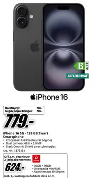Aanbieding: iPhone 16 5G - 128 GB Zwart Smartphone