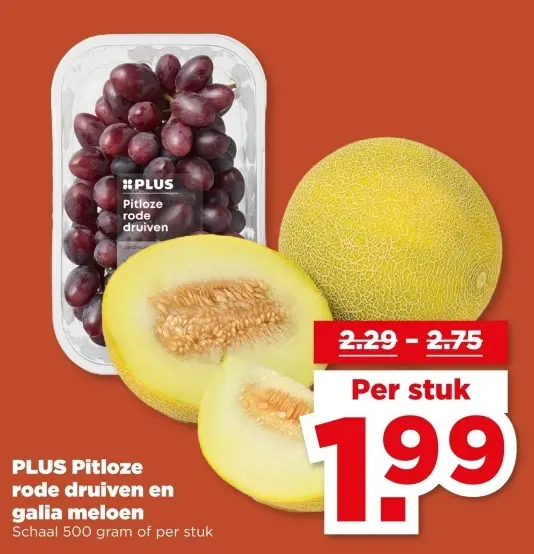 Aanbieding: Pitloze rode druiven en galia meloen