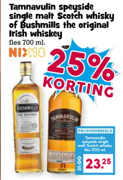 Aanbieding: Tamnavulin speyside single malt Scotch whisky of Bushmills the original Irish whiskey