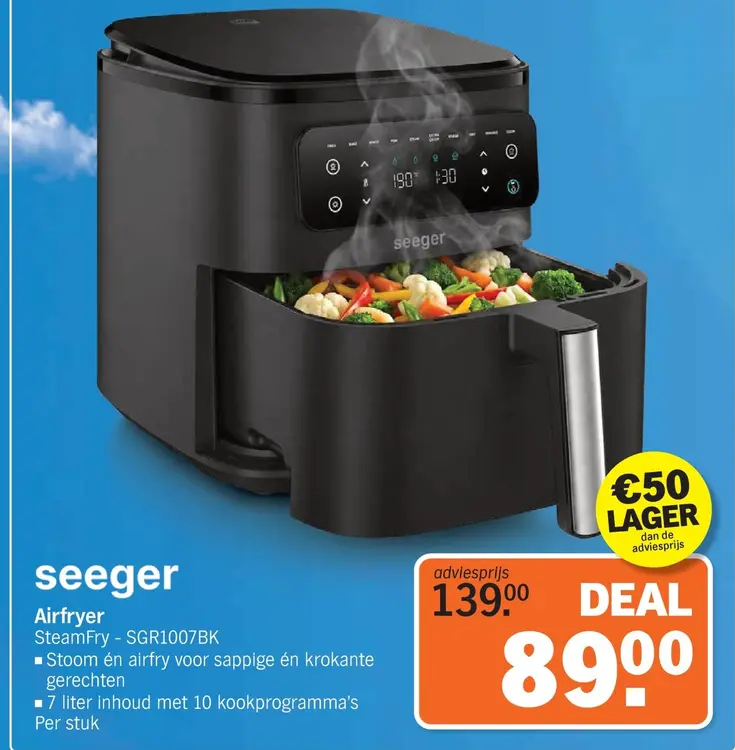 Aanbieding: Seeger Airfryer SteamFry - SGR1007BK